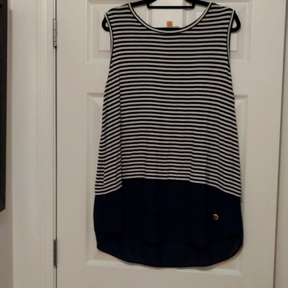 -- Michael Kors sleeveless mixed media navy & white stripe tunic